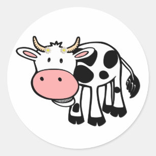 Smiling Cow with Daisies Classic Round Sticker
