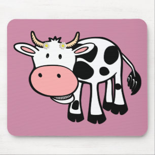 Smiling Cow with Daisies Mouse Mat