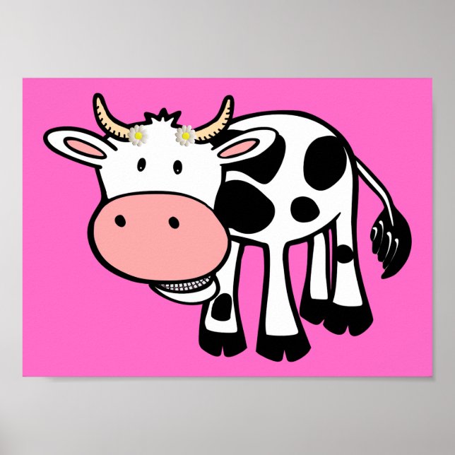 Smiling Cow with Daisies Poster (Front)
