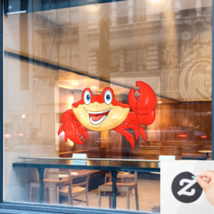 Smiling Crab Seafood Restaurant Cartoon Character Window Cling