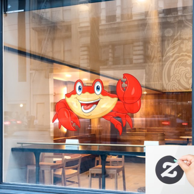 Smiling Crab Seafood Restaurant Cartoon Character Window Cling (Cafe Window)