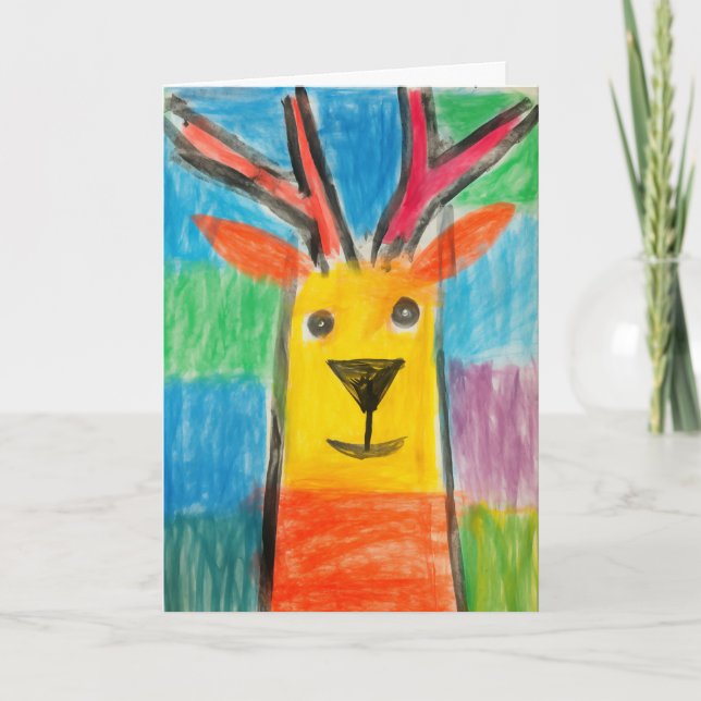 Smiling Crayon Reindeer Christmas Card (Front)
