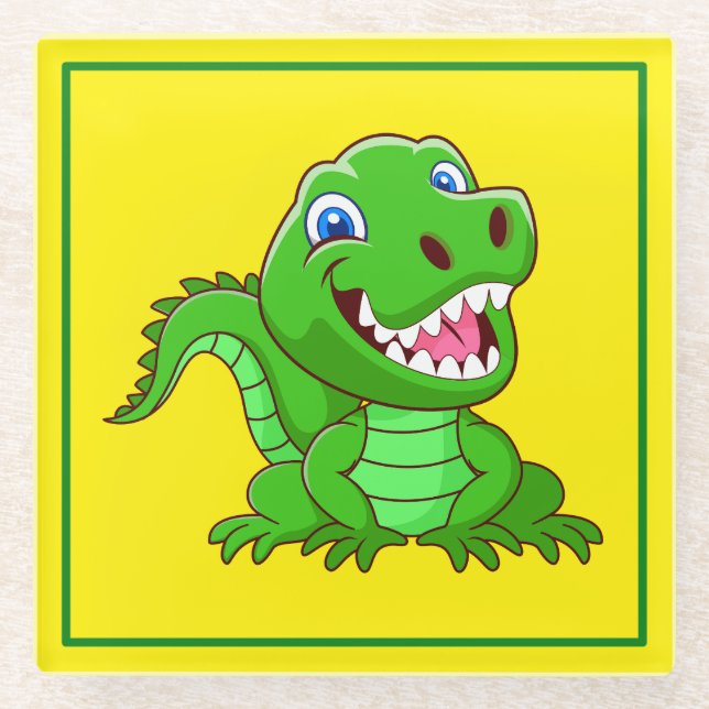 Smiling Crocodile Cartoon-64836 Glass Coaster (Front)