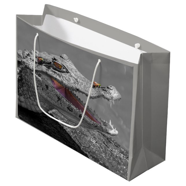 Smiling crocodile in Tortuguero - Costa Rica Large Gift Bag (Front Angled)
