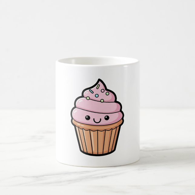 Smiling Cupcake – Cute Kawaii Illustration Coffee Mug (Center)