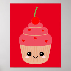 Smiling Cupcake Print, Sweet Room Decor, Cute Poster