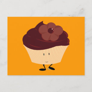 Smiling cupcake with chocolate flower frosting postcard