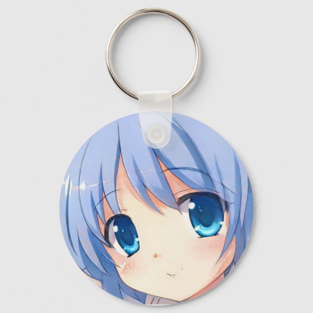 Smiling cute anime manga girl blue eyes violet  key ring (Front)