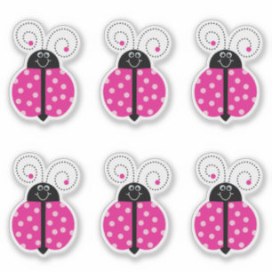 Smiling Cute Cartoon Pink Polka Dot Ladybug