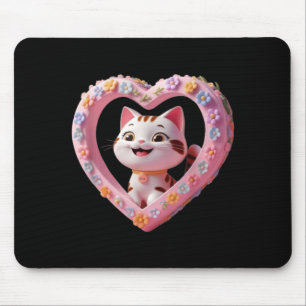 Smiling Cute cat with Heart Funny Unisex Design Mouse Mat
