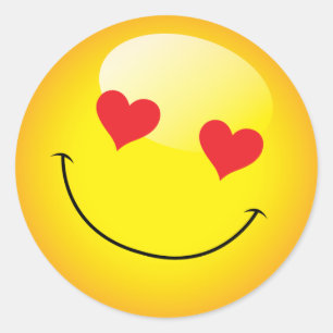 Smiling Cute Emoji Emoticon Love Heart Eyes Classic Round Sticker