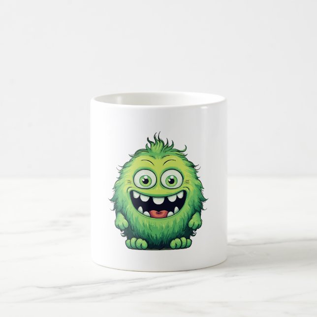 Smiling Cute Green Monster Cartoon Coffee Mug (Center)