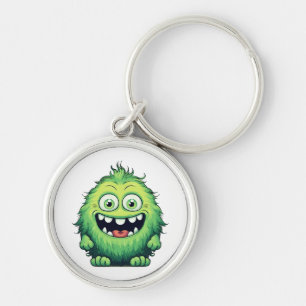 Smiling Cute Green Monster Cartoon Key Ring