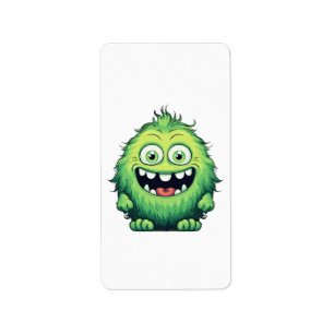 Smiling Cute Green Monster Cartoon Label