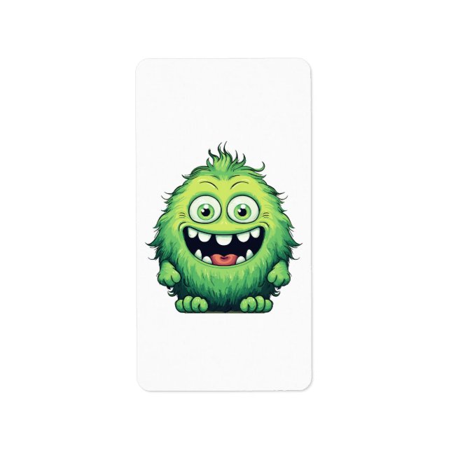 Smiling Cute Green Monster Cartoon Label (Front)