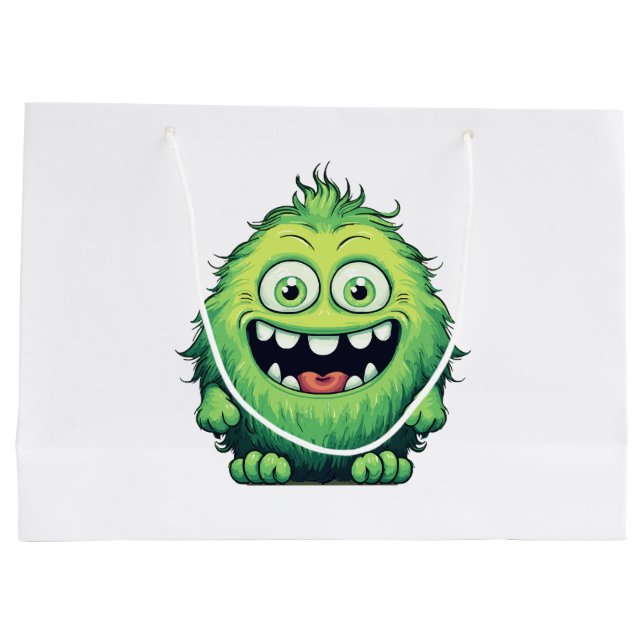 Smiling Cute Green Monster Cartoon Large Gift Bag (Back)