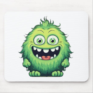 Smiling Cute Green Monster Cartoon Mouse Mat