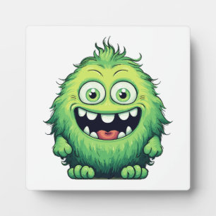 Smiling Cute Green Monster Cartoon Plaque