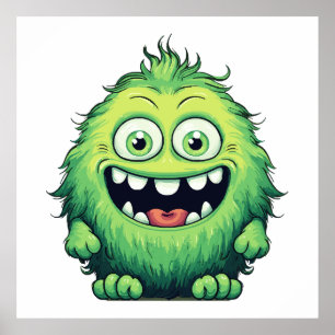 Smiling Cute Green Monster Cartoon Poster