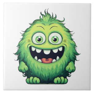 Smiling Cute Green Monster Cartoon Tile