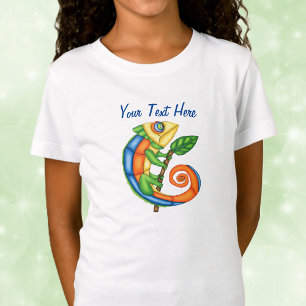 Smiling Cute Lizard Brightly Coloured Holding Leaf T-Shirt