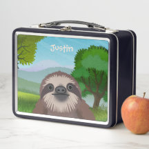 Smiling Cute Sloth Monogrammed Lunch Box