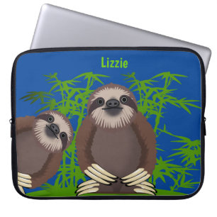 Smiling Cute Sloths Monogrammed Laptop Sleeve