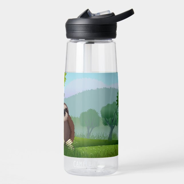 Smiling Cute Sloths Monogrammed Water Bottle (Left)