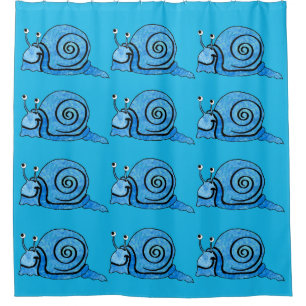 Smiling Cute Snails in Pretty Blues Shower Curtain
