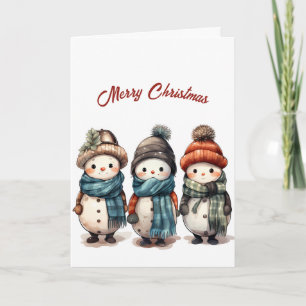 Smiling Cute Snowmen Illustration Christmas Card