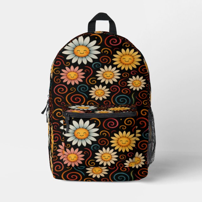 Smiling Daisies & Swirls Backpack (Front)