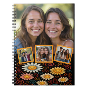 Smiling Daisies & Swirls Custom Photo Notebook