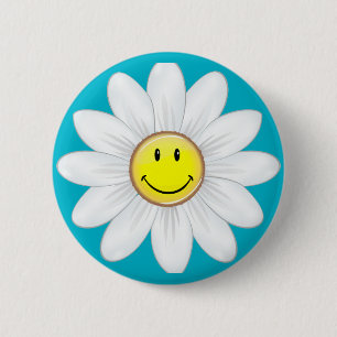 Smiling Daisy Flower 6 Cm Round Badge