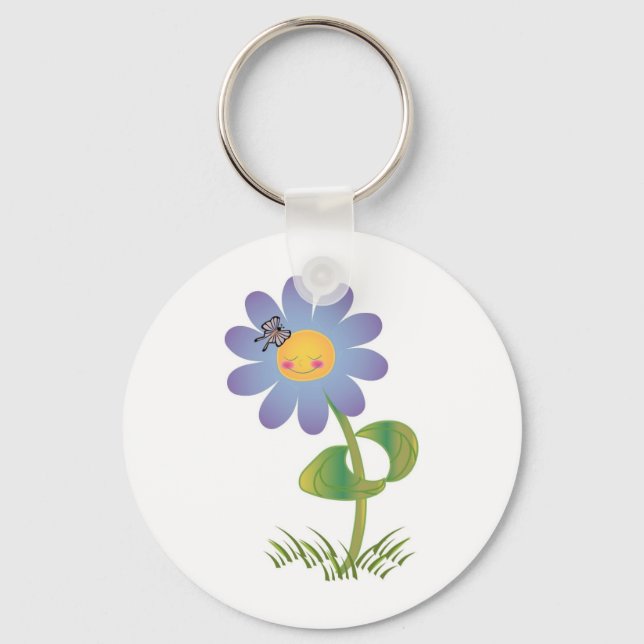 Smiling Daisy with Butterfly Key Ring (Front)