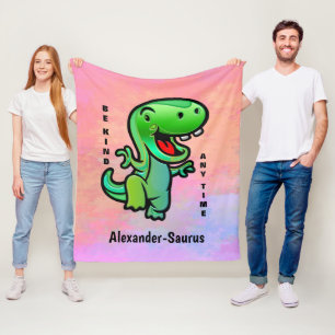 Smiling Dinosaur Green Be Kind Fleece Blanket