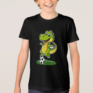 Smiling Dinosaur Playing Soccer T-Shirt Tri-Blend Shirt