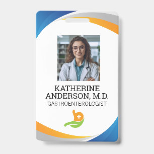 Smiling Doctor   Gastroenterologist Logo ID Badge