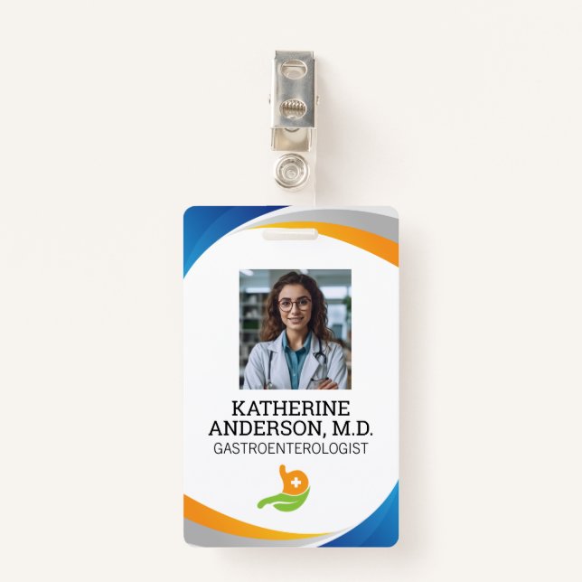 Smiling Doctor | Gastroenterologist Logo ID Badge (Front with Clip)