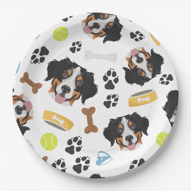 Smiling Dog Bernese Mountain Dog Paper Plate (Front)