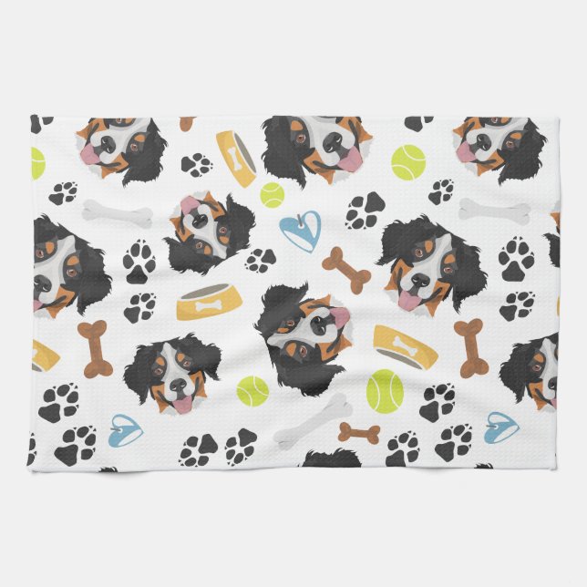 Smiling Dog Bernese Mountain Dog Tea Towel (Horizontal)