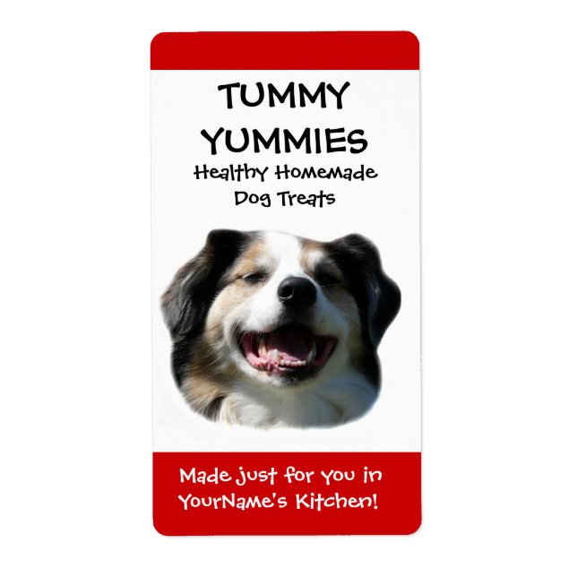 Smiling Dog Doggie Treats Kitchen Label Sticker (Front)