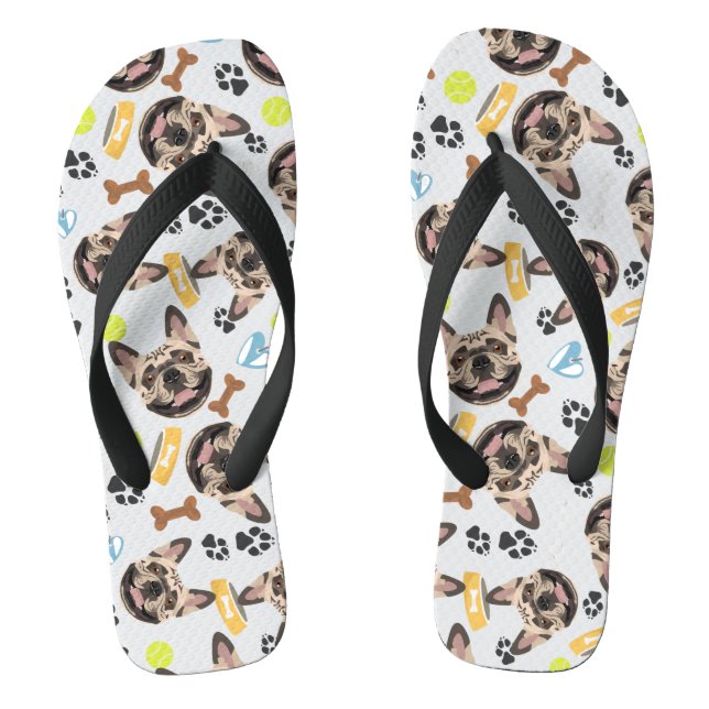 Smiling Dog French Bulldog Flip Flops (Footbed)