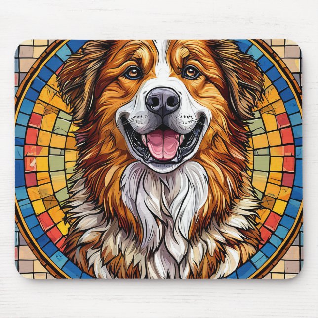 Smiling dog in mosaic background mouse mat (Front)