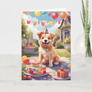 Smiling dog outdoors celebrating Card