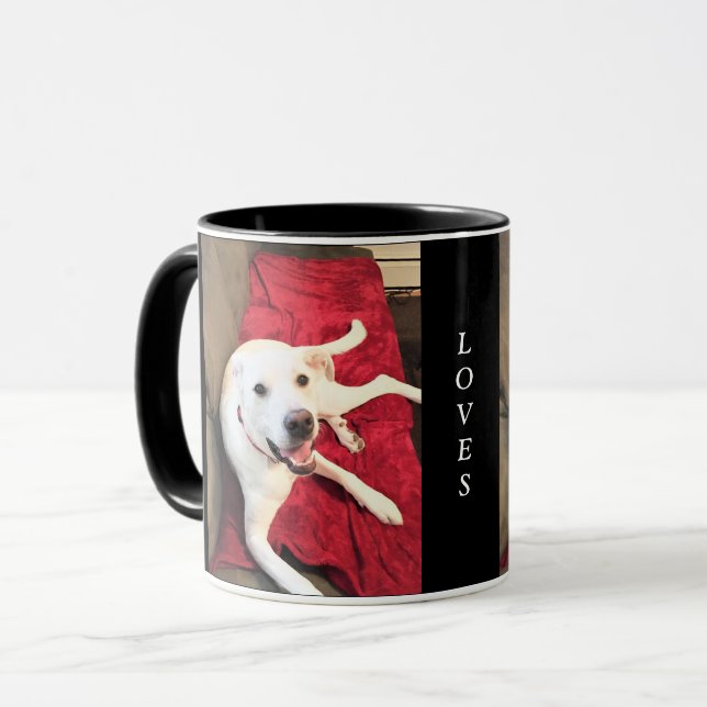 Smiling Dog Red and Black Valentine's Day Love Mug (Front Left)