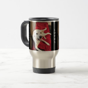 Smiling Dog Red and Black Valentine's Day Love Travel Mug