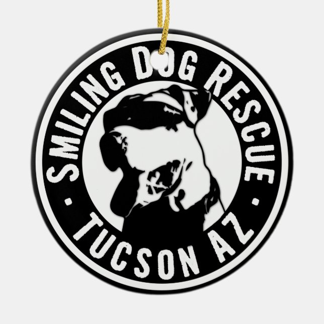 Smiling Dog Rescue Ceramic Tree Decoration (Front)