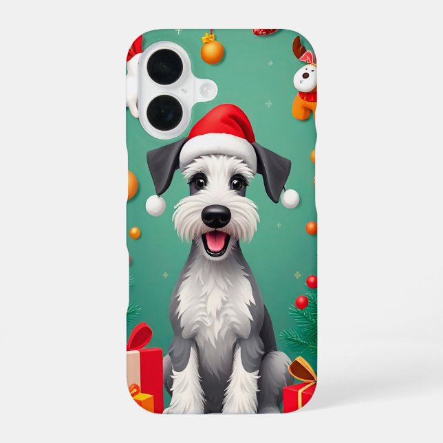 Smiling Dog with Santa Hat iPhone 16 Case (Back)