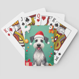 Smiling Dog with Santa Hat Playing Cards