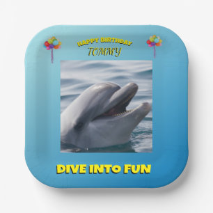 Smiling Dolphin Birthday Design Paper Plate
